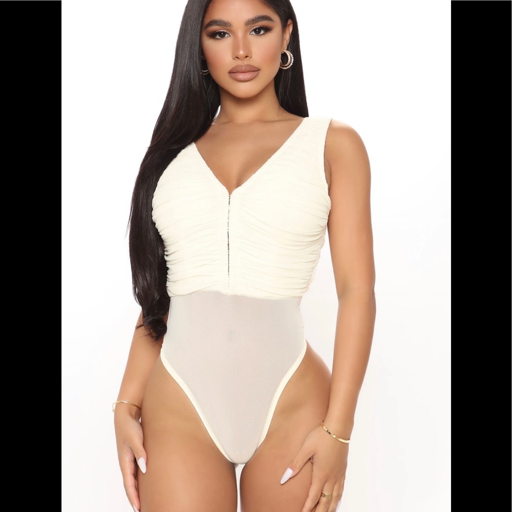 Angel Eyes Ruched Bodysuit - Ivory-S